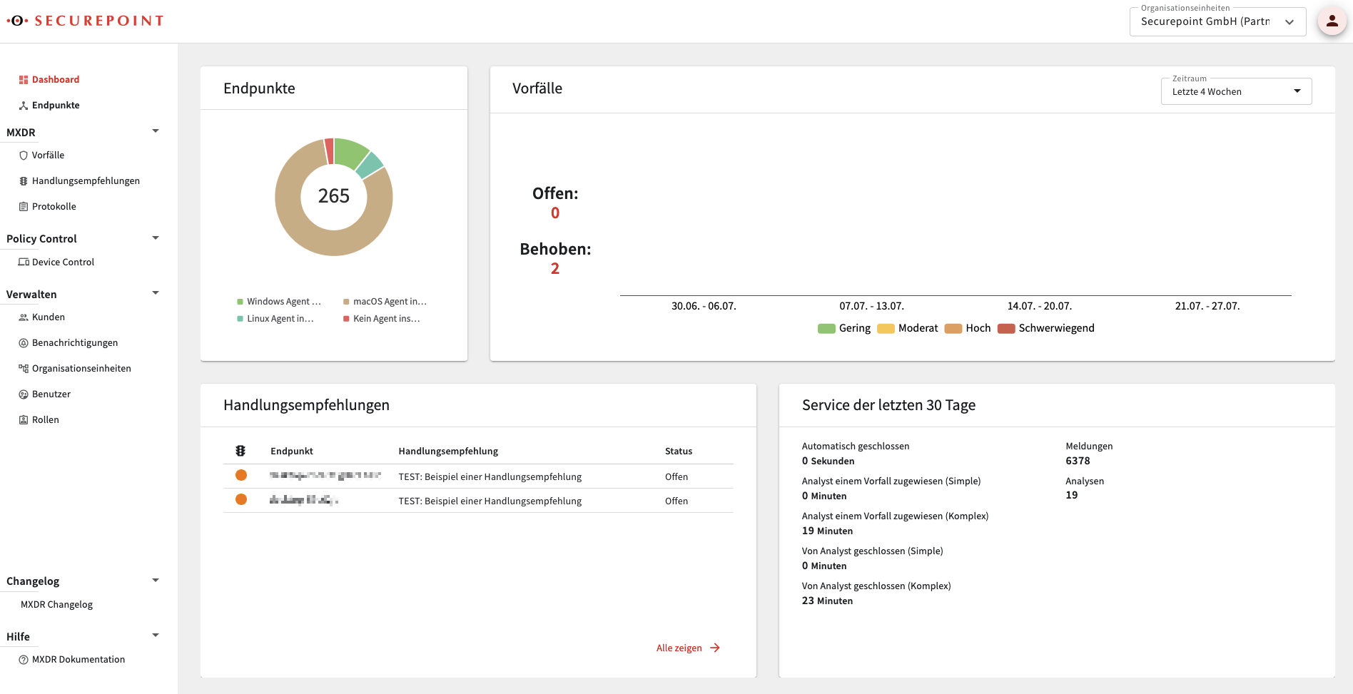 Screenshot: Bedienoberfläche Managed XDR von Securepoint